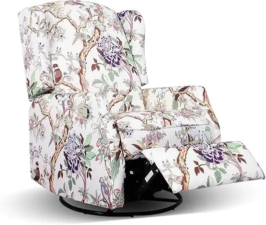 Swivel Rocker Recliner, Manual Rocker Recliner Chairs for Adults, Floral Recliner Rocking Recliner Chair Single Sofa for Nursery