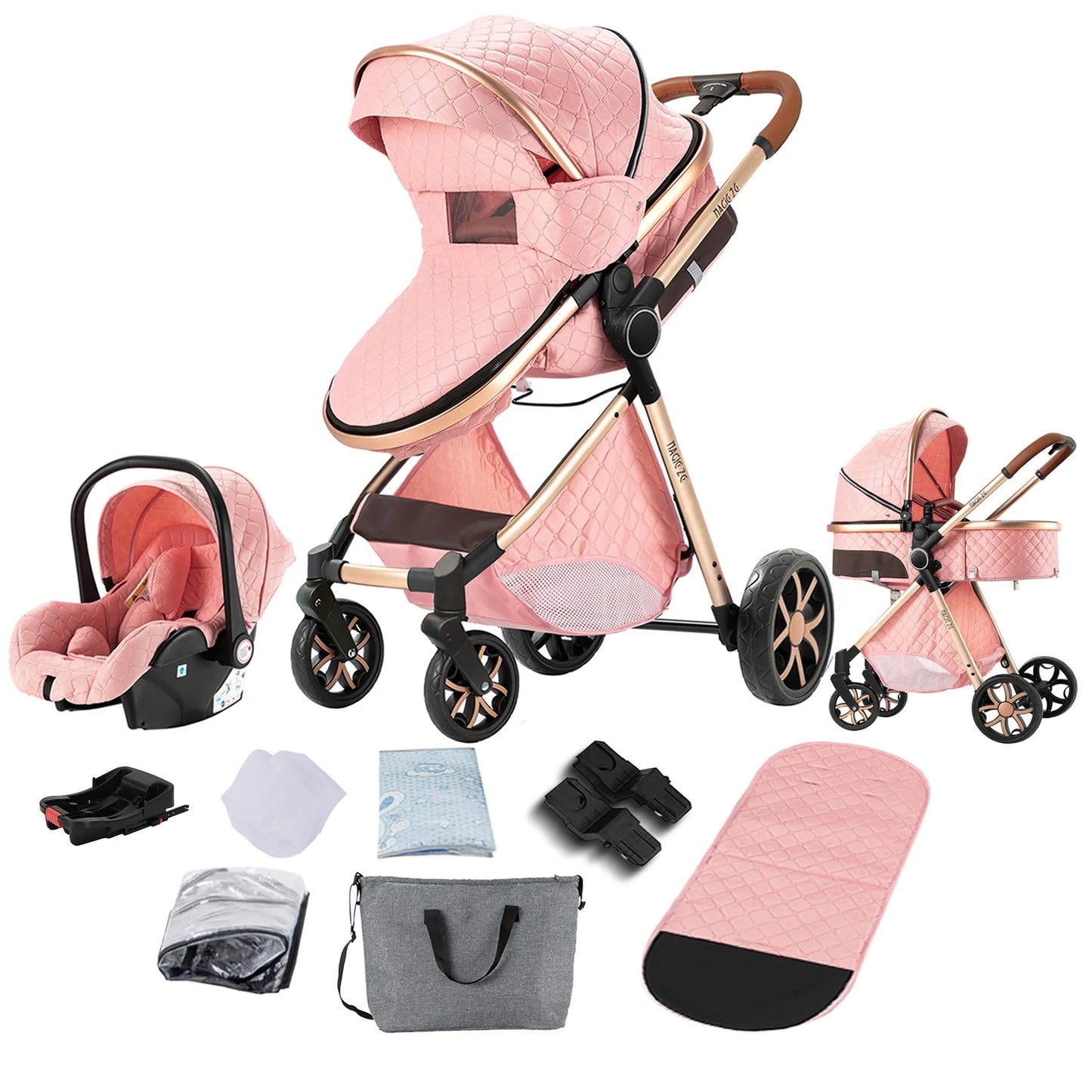 Baby Stroller 3‑in‑1 Travel System Pushchair Lightweight Pram from Birth All‑Terrain Baby Buggy Compact Fold Stroller Summer