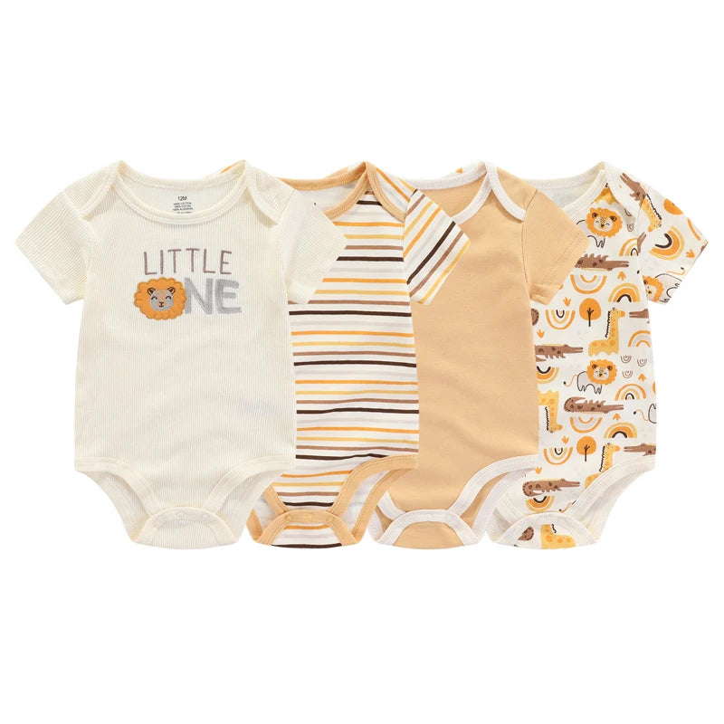 Fashion Cartoon 4-piece Summer 100% Cotton Boys and Girls jumpsuit Newborn jumpsuit set