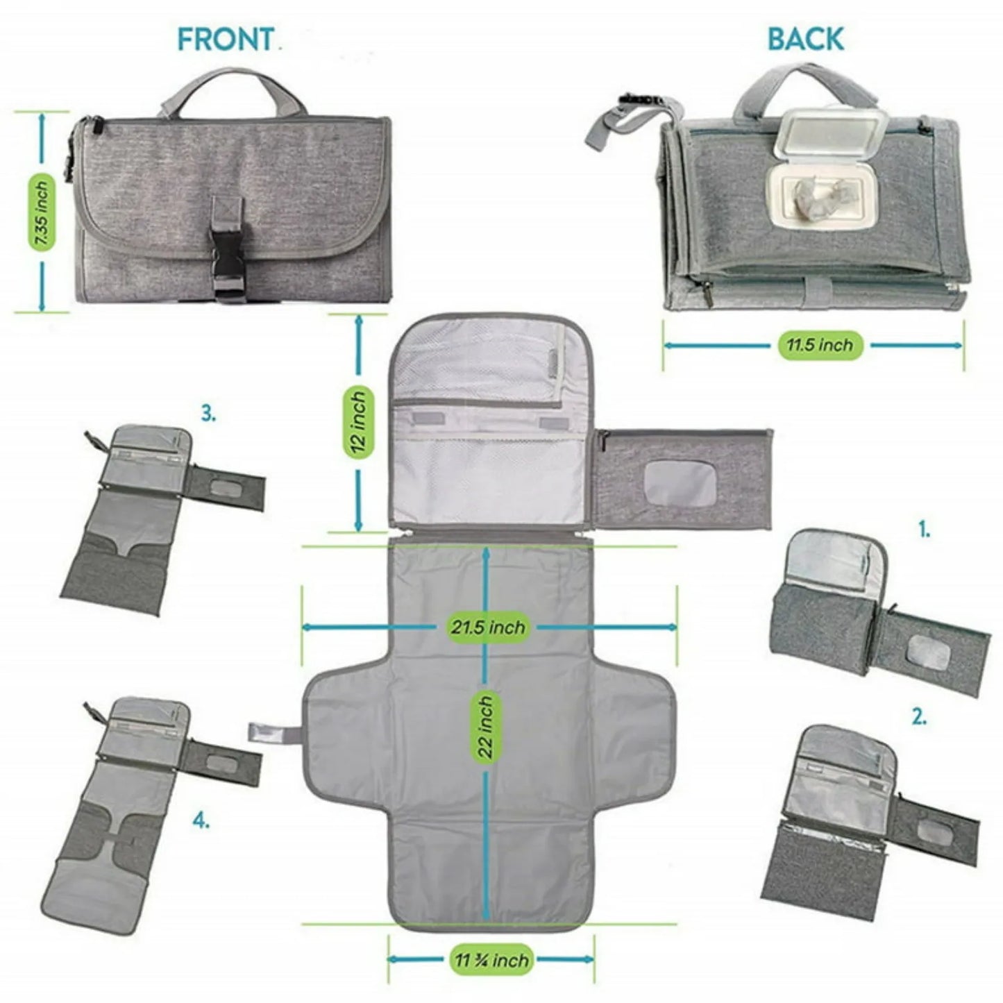 Portable Diaper Changing Pad for Newborn Girl & Boy Baby Changing Pad with Wipes Pocket Waterproof Travel Changing Kit