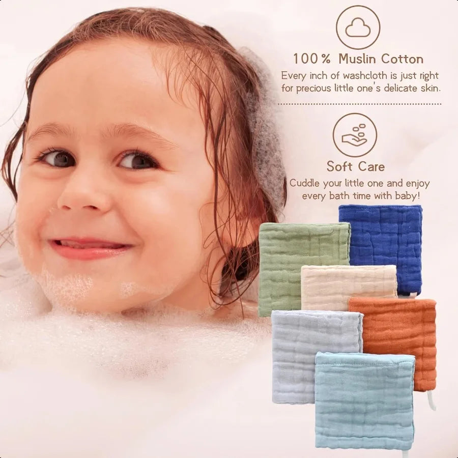 Cotton Towel for Baby Soft Face Cloths Newborn Absorbent Bath Wipes Muslin Washcloth Burp Cloths or Towels Pack of 6 12x12 inch
