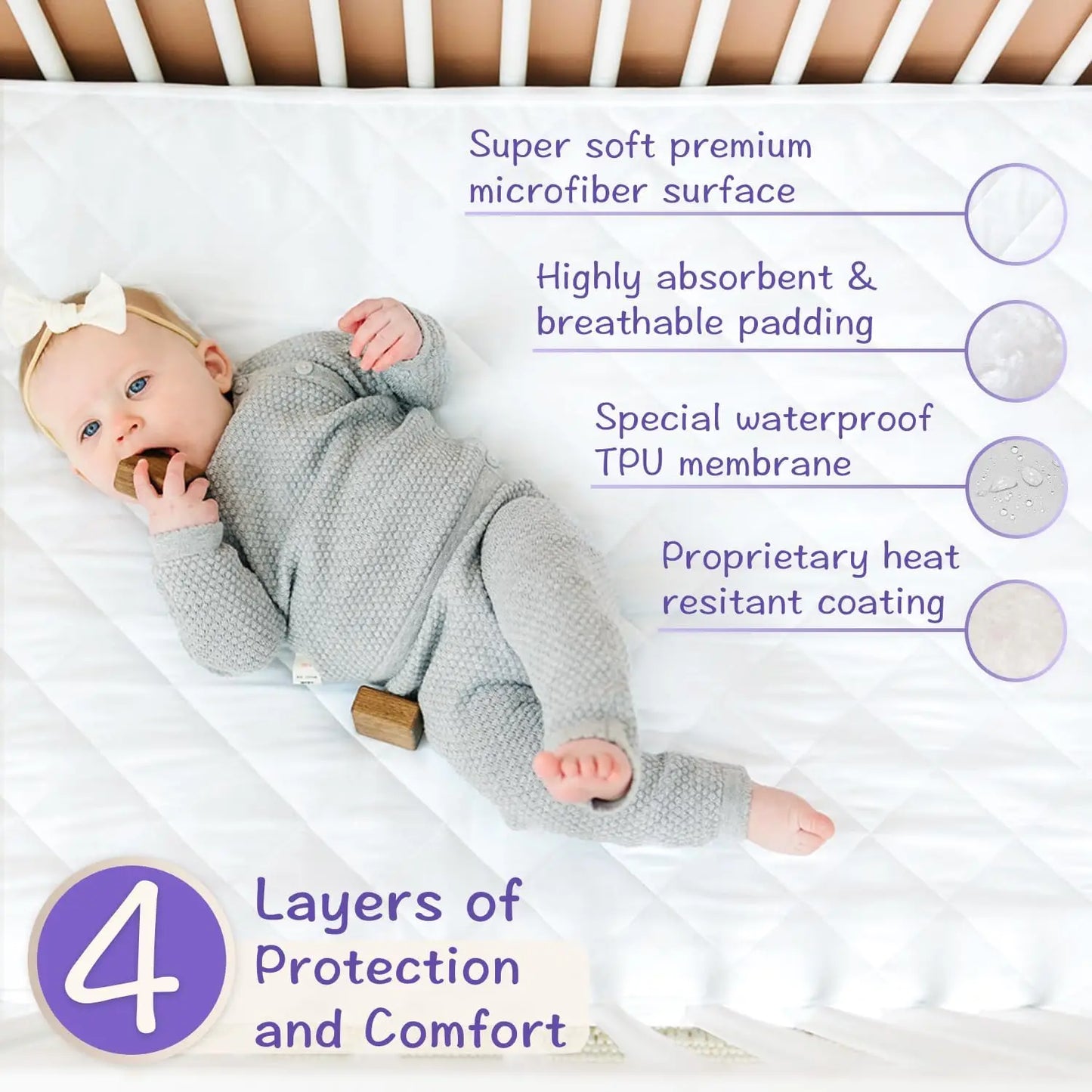 Crib Mattr Protector Pad 2 Pa - Waterproof & Noiseless, Ultra-Soft Breathable Mattr Cover For Baby Cribs And Toddler Beds,