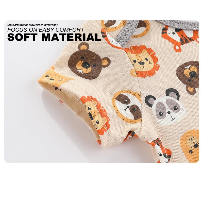 Fashion Cartoon 4-piece Summer 100% Cotton Boys and Girls jumpsuit Newborn jumpsuit set