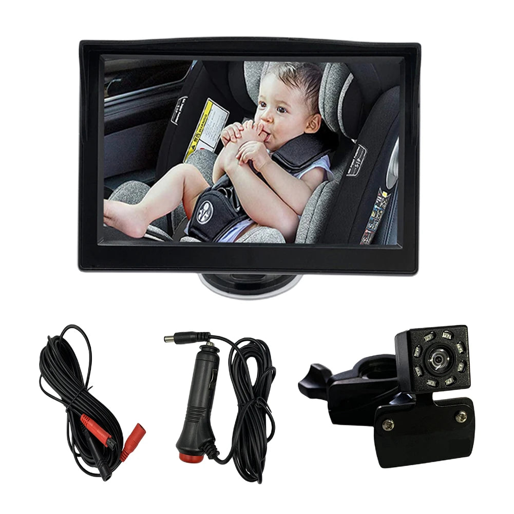 5 Inch Rearview Baby Camera LCD Display Dash Cam Baby Monitor Infrared Night Vision 8 LED IP68 Waterproof 150 Degree View Angle