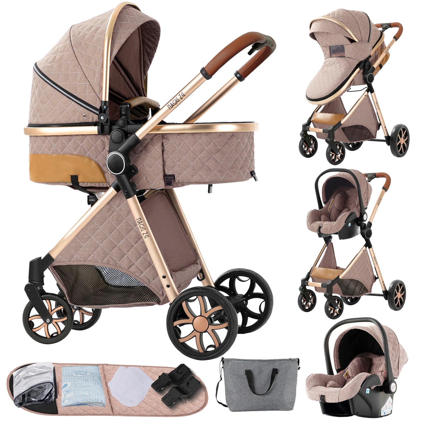 Baby Stroller 3‑in‑1 Travel System Pushchair Lightweight Pram from Birth All‑Terrain Baby Buggy Compact Fold Stroller Summer