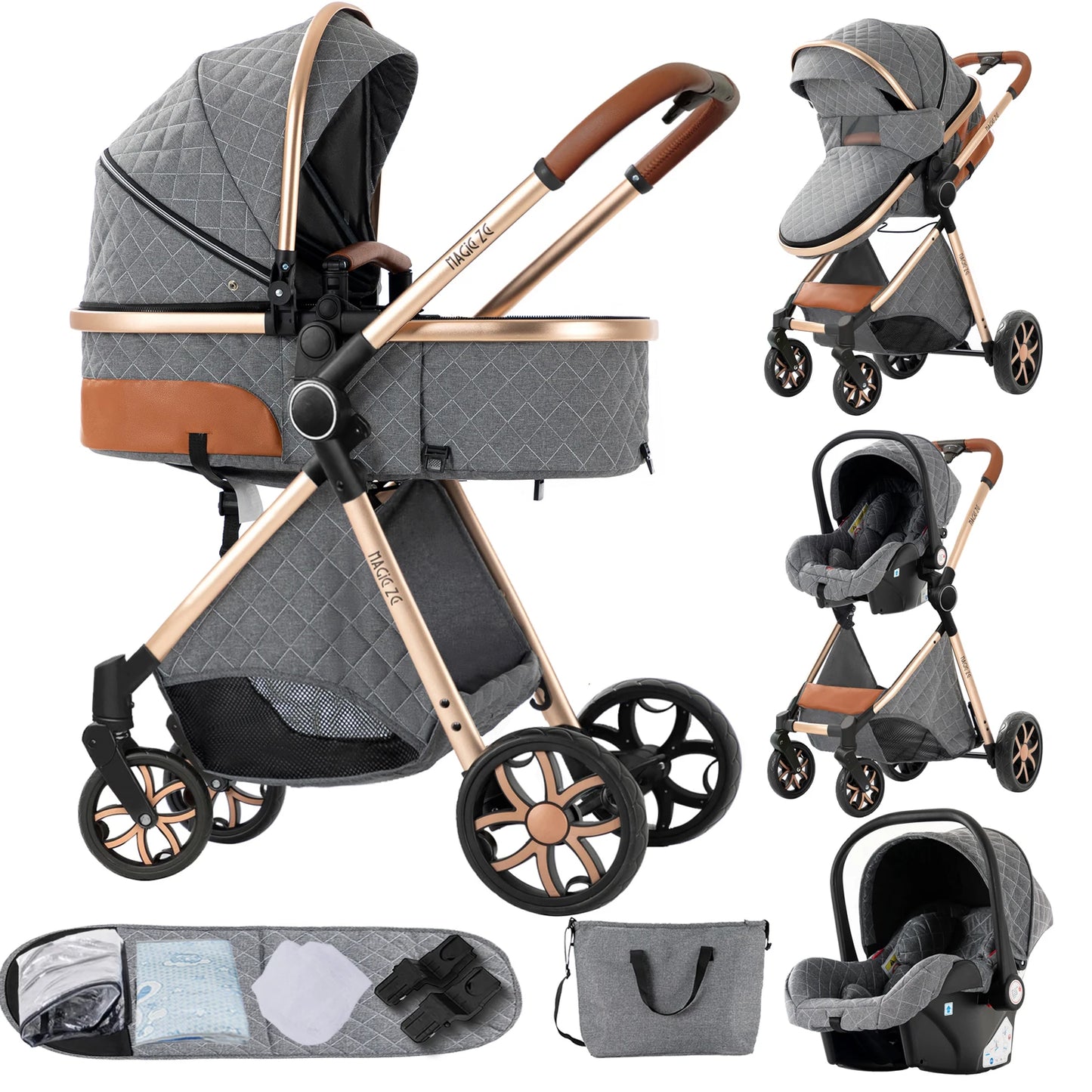 Baby Stroller 3‑in‑1 Travel System Pushchair Lightweight Pram from Birth All‑Terrain Baby Buggy Compact Fold Stroller Summer