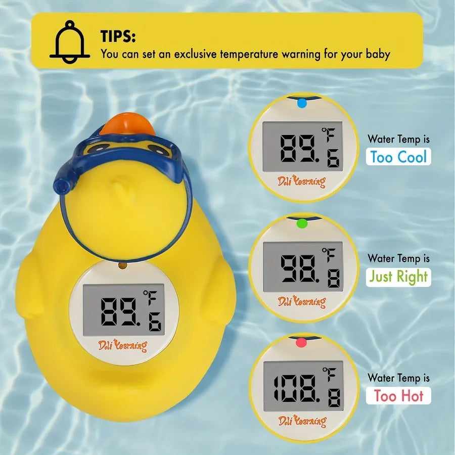 Digital Water Thermometer and Room Thermometer for Baby Bath Tub and Pool Includes Duck Floating Toy with Temperature Warning P