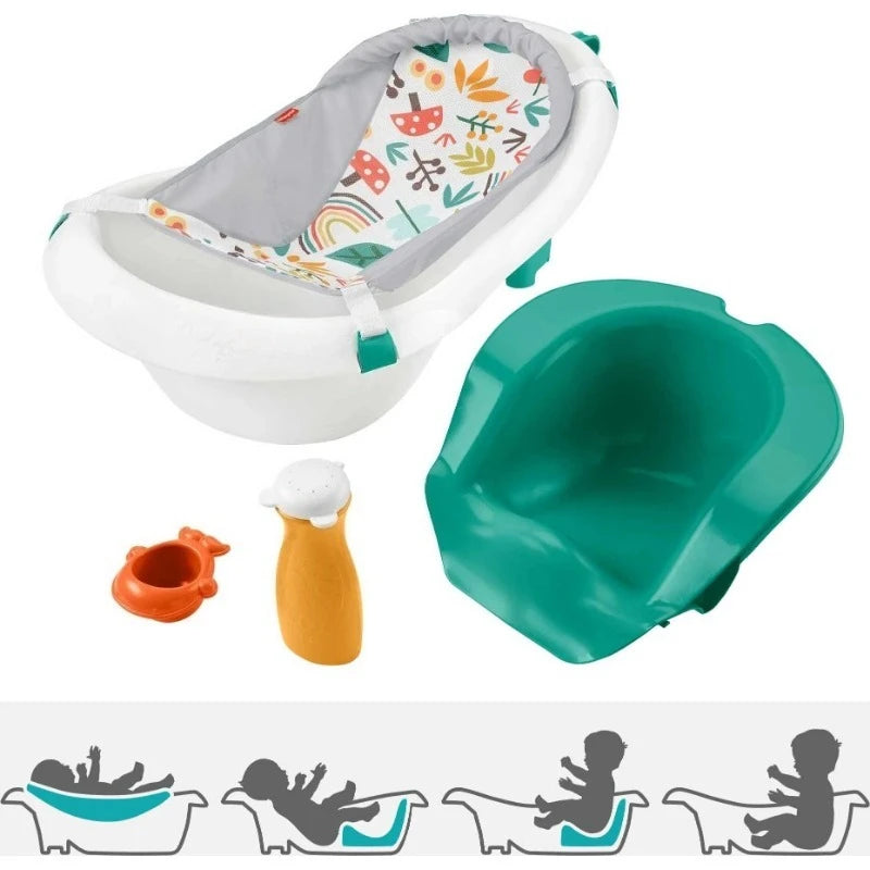 new - 4-in-1 Sling ‘n Seat Tub Baby to Toddler Bath with 2 Toys, Whimsical Forest, Plastic