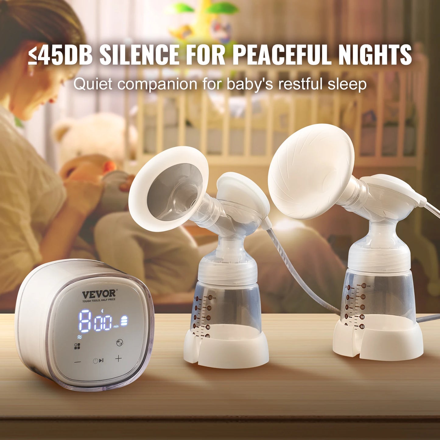 VEVOR Breast Pump Portable 2800mAH Rechargeable Double Electric Breast Pumps Anti-Backflow Breastfeeding Pump with LED Display