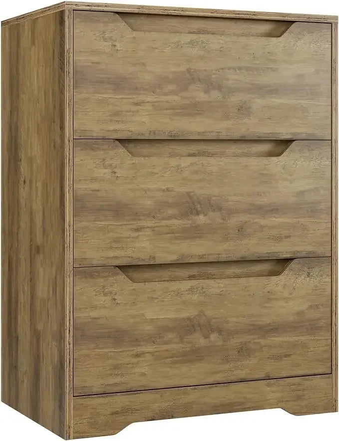 Modern 3 Drawer Dresser, Wood Chest of Drawers with Storage, Tall Nightstand with Cut-Out Handles, Side End Table