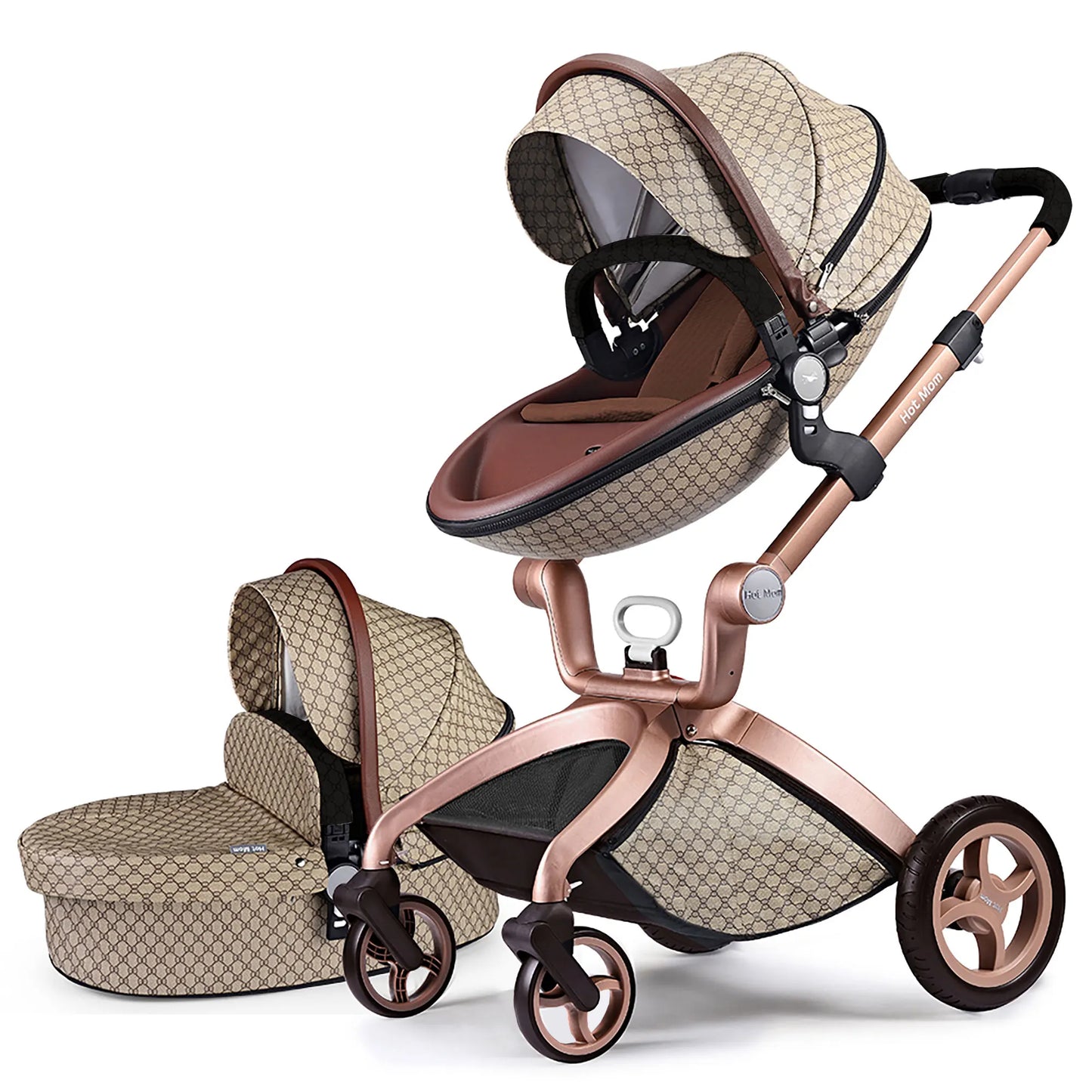 F22 baby stroller 3in1 ,adjustable seat,aluminum frame,solid rubber tires,rain cover,mosquito net,large storage basket