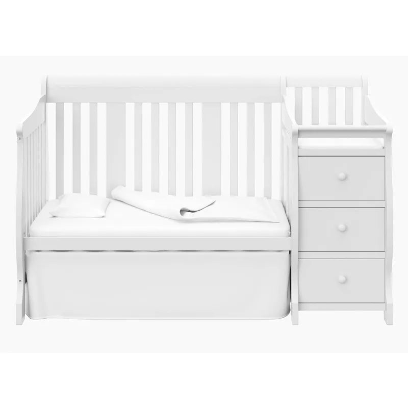 Portofino 5-in-1 Convertible Crib and Changer (White) – Changing-Table Combo with Drawer, Converts to Toddler Bed, Daybed Full