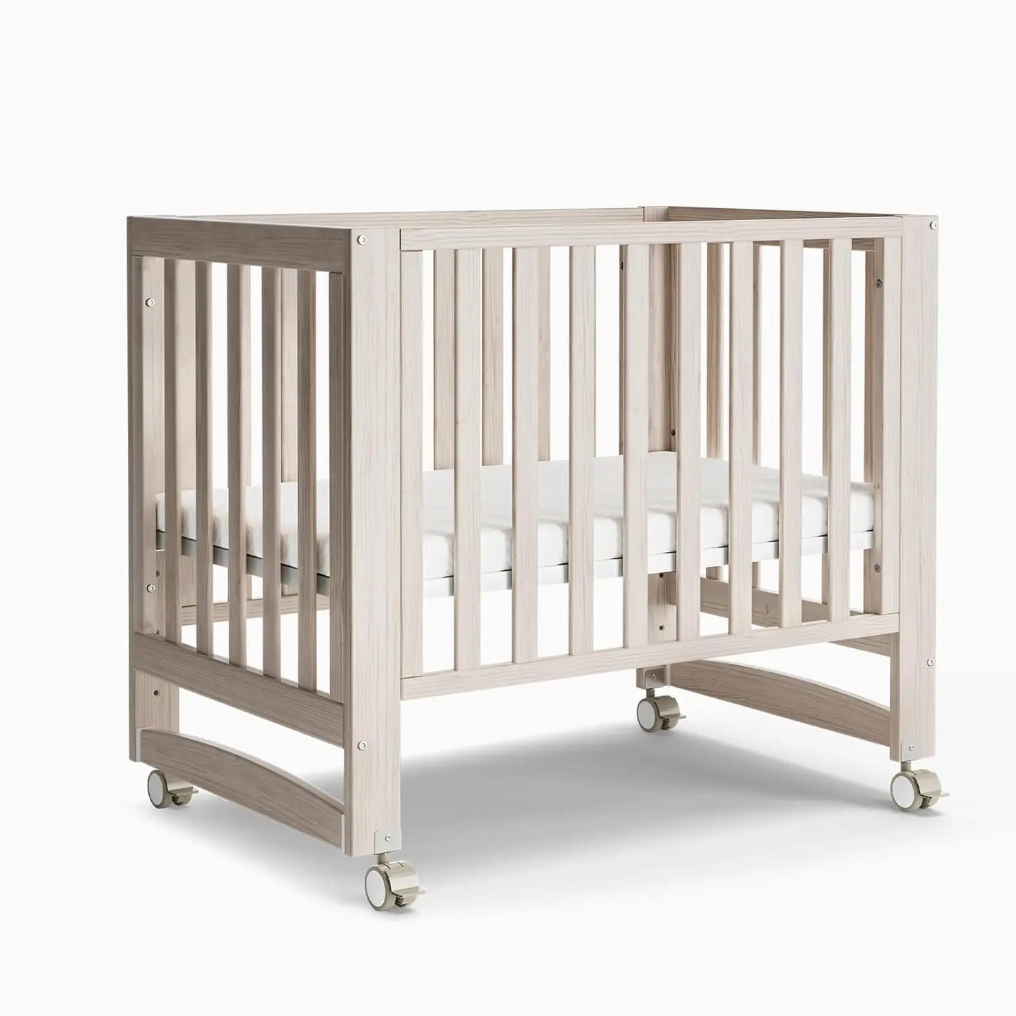 EvoNest 6-in-1 Portable Convertible Cradle to Mini Crib With Removable Wheels and Mattress, 4 Adjustable Mattress Height,