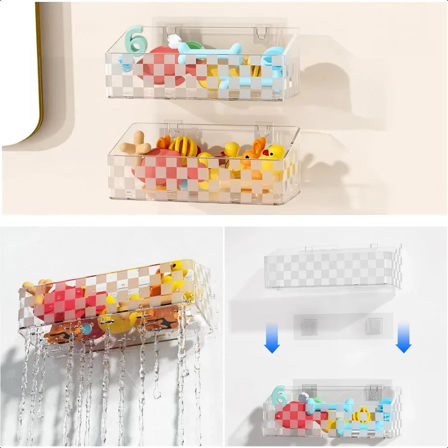 Bath Toy Storage Holder 2 Pack Large Capacity Bath Toy Organizer for Tub Clear Baby Bathtub Toy Storage Multi Use Shower Caddy