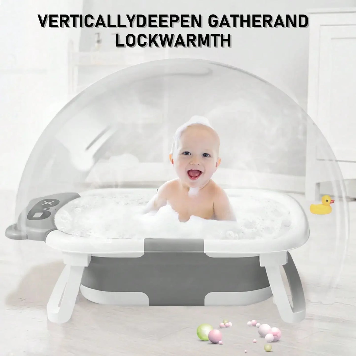 Folding Baby Bathtub with Thermometer Take A Bath Bathtub Non-Slip Foot Bath Bucket Bathroom Tub with Cushion Support for Shower