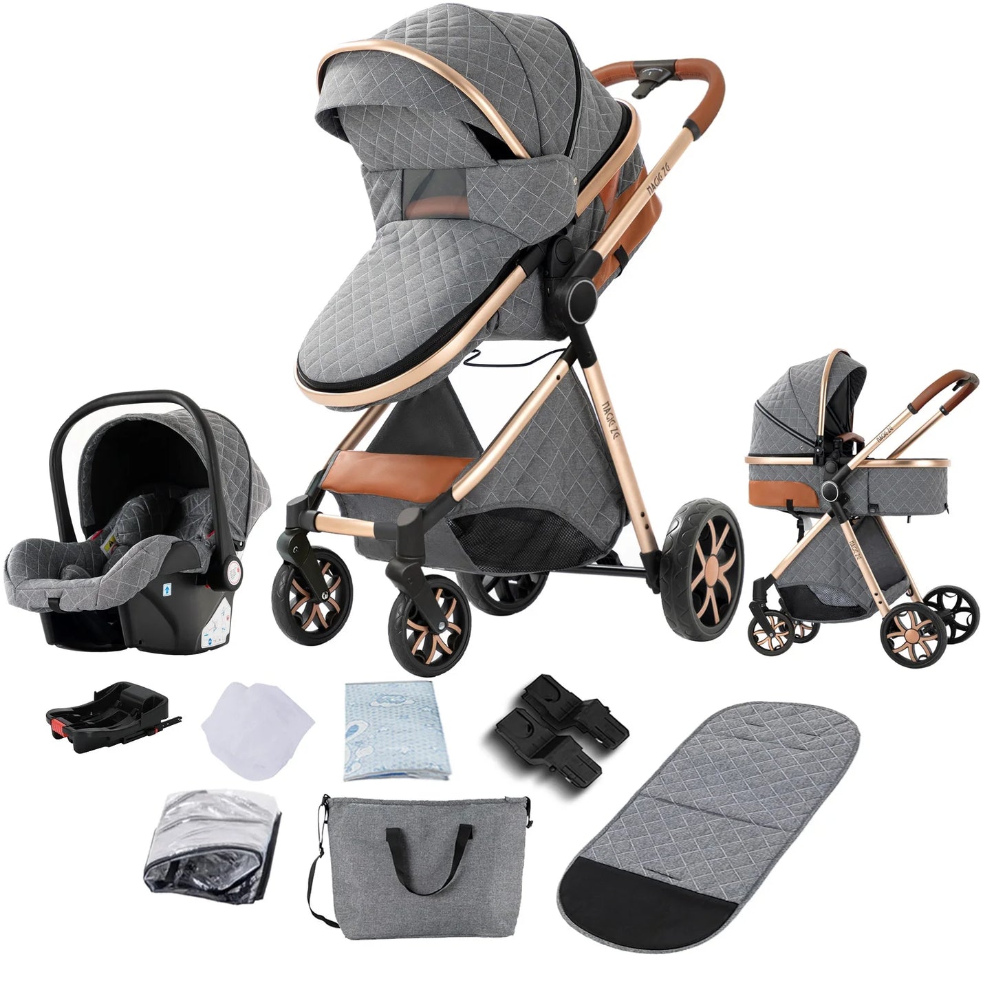 Baby Stroller 3‑in‑1 Travel System Pushchair Lightweight Pram from Birth All‑Terrain Baby Buggy Compact Fold Stroller Summer