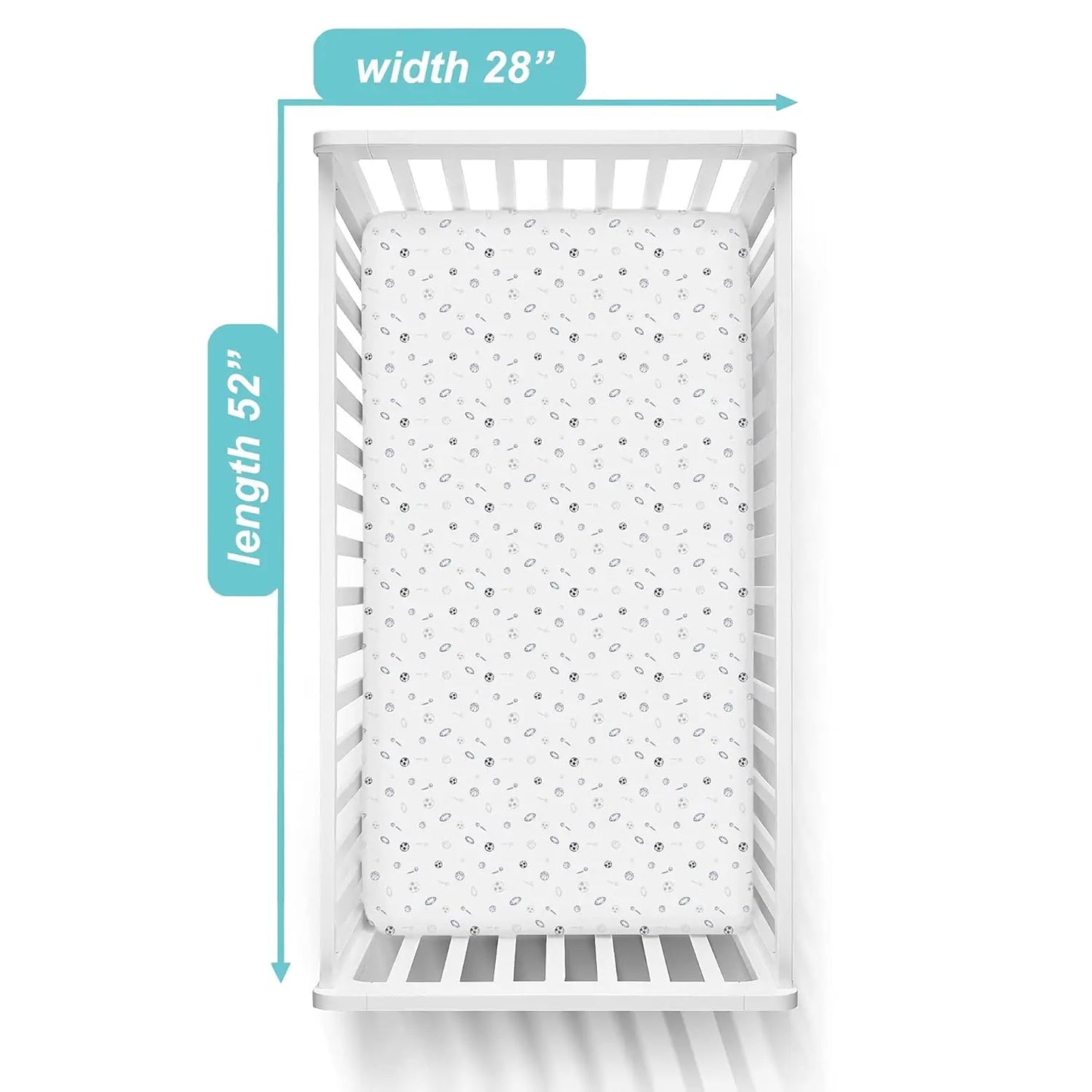 Fitted Crib Sheet 28"" X 52"", Soft Breathable Neutral 100% Cotton Jersey Sheet, Sports, For Boys And Girls, Fits Crib And