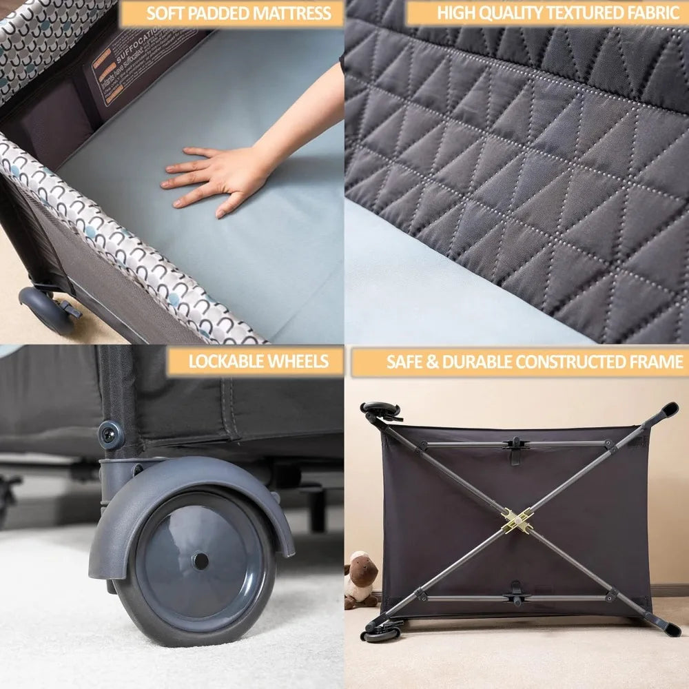 5 in 1 Multifunctional Pack and Play,Foldable Baby Crib with Bassinets,Changing Table,Newborn Napper with Canopy,Diaper Stacker