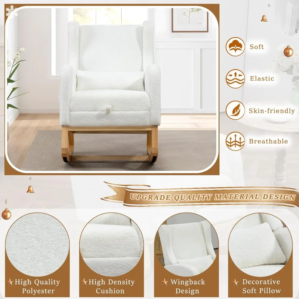 Modern Rocking Chair Nursery Glider, Comfy Rocker Nursery Chair with Foot Rest, Accent Reading Armchair with Pillow and Pocket,