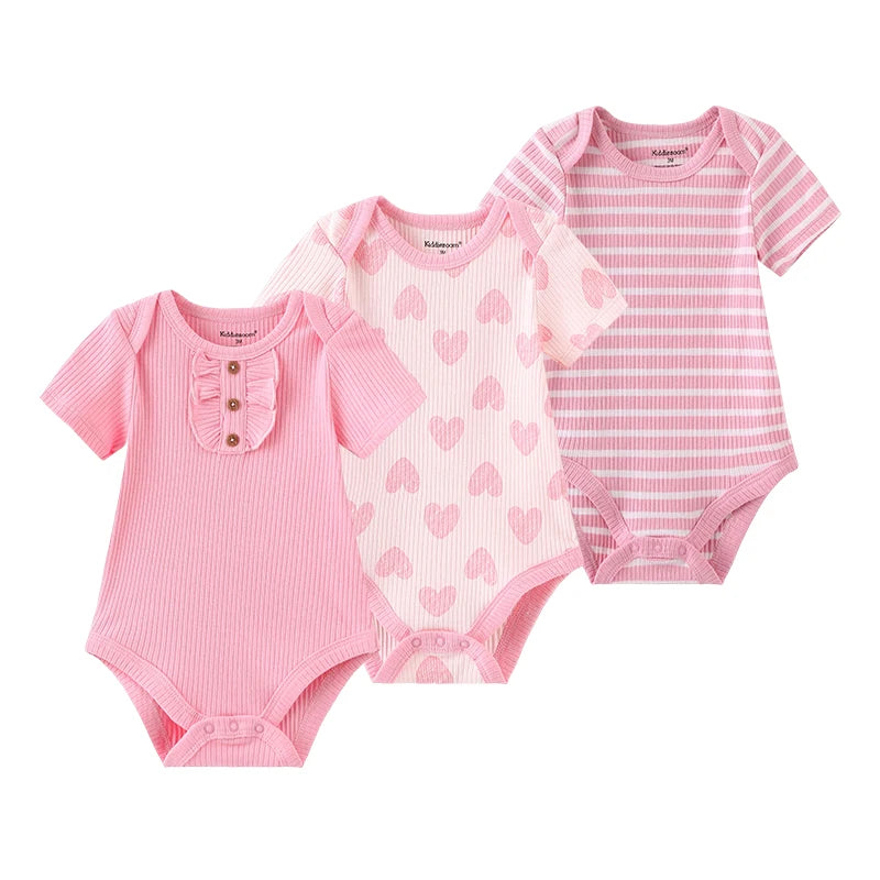 Kiddiezoom summer three piece fashionable cartoon boy and girl jumpsuit set, 100% pure cotton soft newborn jumpsuit set