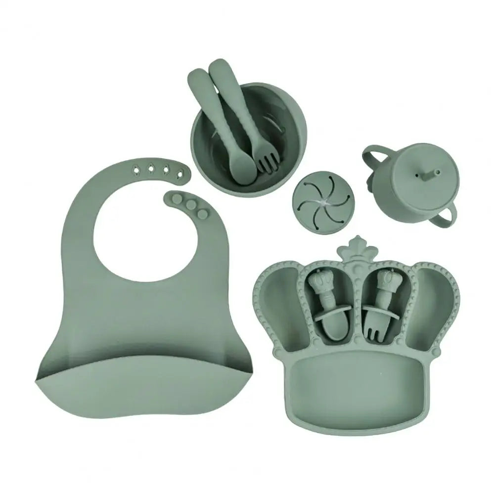 9Pcs Silicone Baby Feeding Set Suction Bowl Divided Plate Bibs Fruit Feeder Spoons Forks Sippy Cup Utensil Sets BPA-Free Tablewa