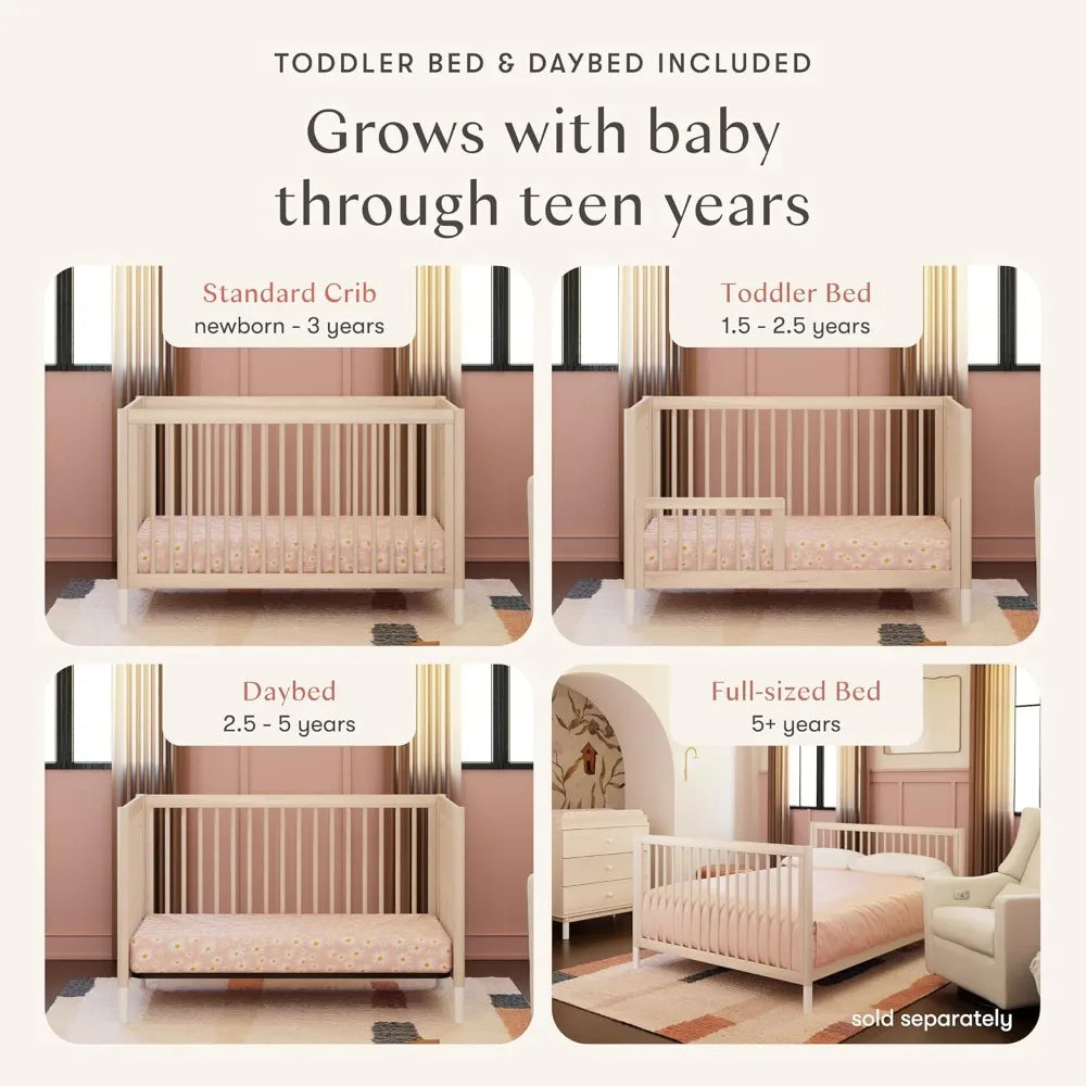 Gelato 4-in-1 Convertible Baby Crib with Wooden Toddler Bed, Daybed & Full-Size Bed Conversion