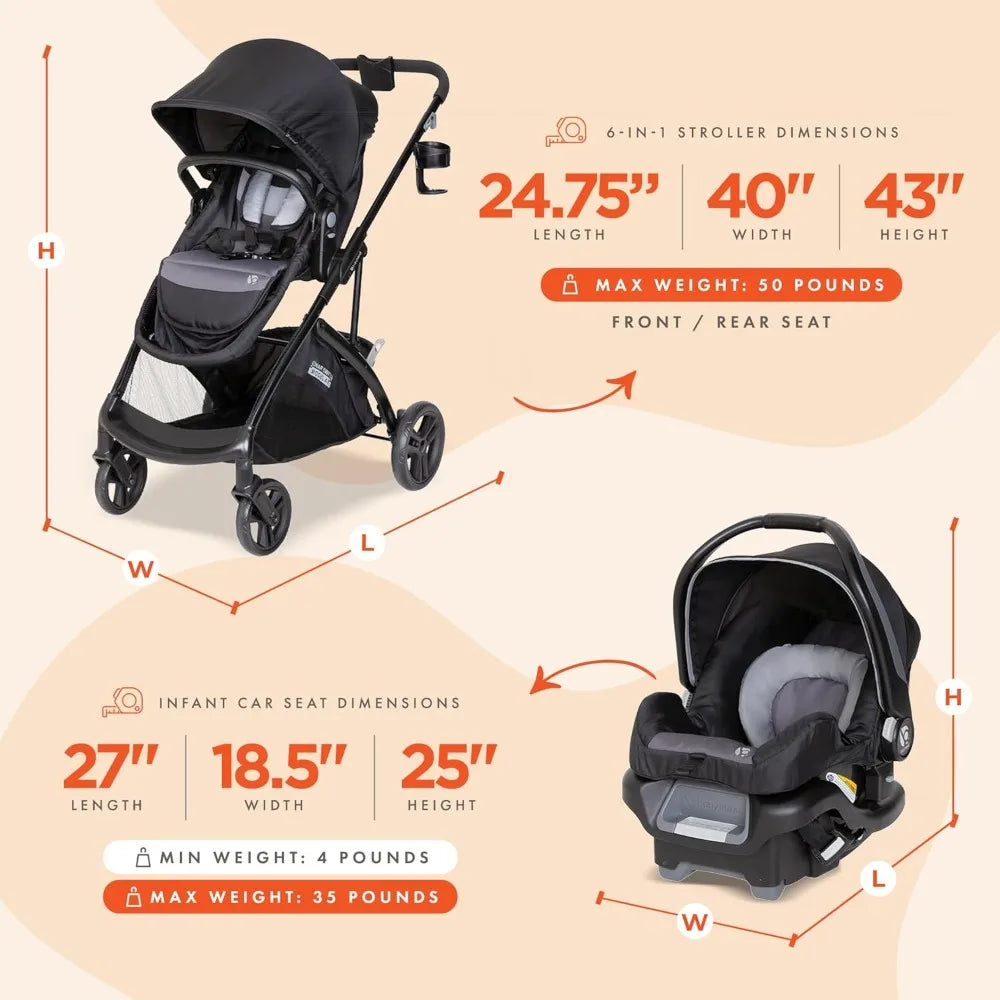 Fully upgraded-Desert Grey,Switch 6-in-1 Modular Stroller Travel System with Infant Car Seat-Free shipping