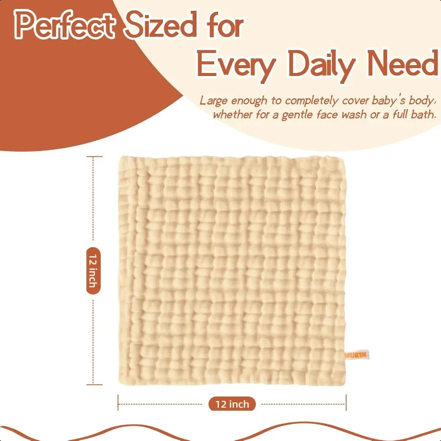 Cotton Towel for Baby Soft Face Cloths Newborn Absorbent Bath Wipes Muslin Washcloth Burp Cloths or Towels Pack of 6 12x12 inch