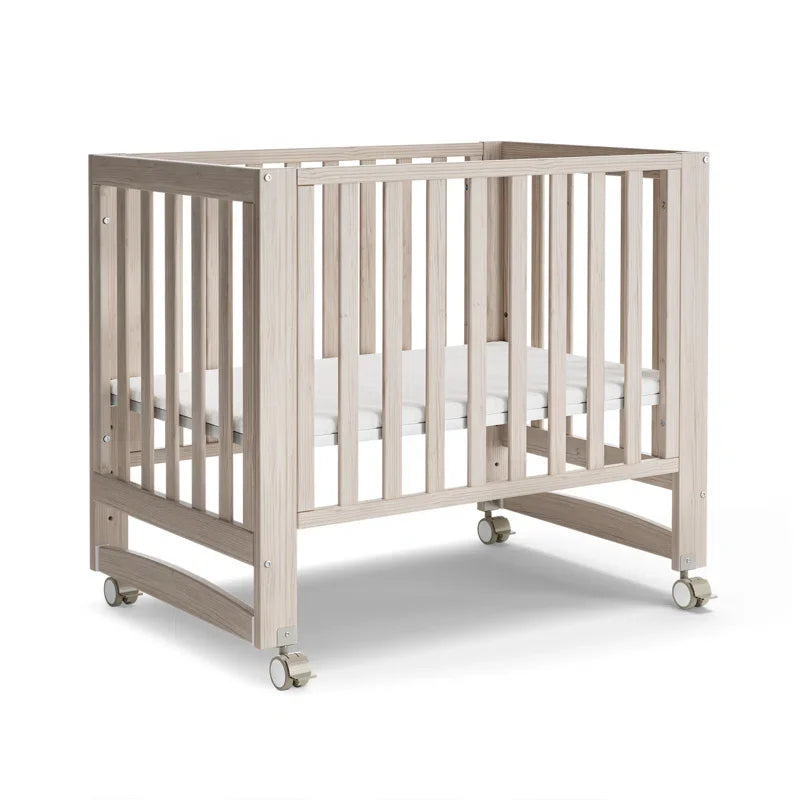 EvoNest 6-in-1 Portable Convertible Cradle to Mini Crib With Removable Wheels and Mattress, 4 Adjustable Mattress Height,
