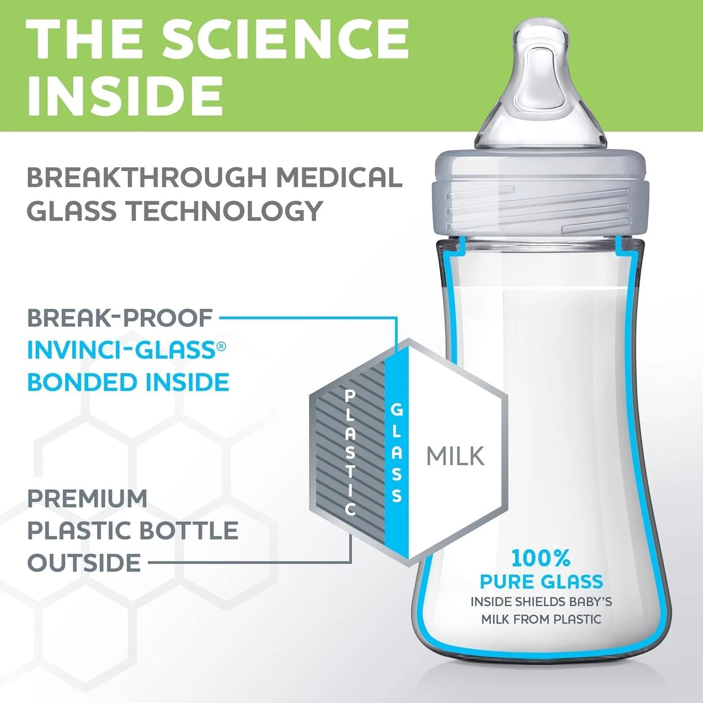 Hybrid Baby Bottle Gift Set with Glass Inside/Plastic Outside - Clear/Grey