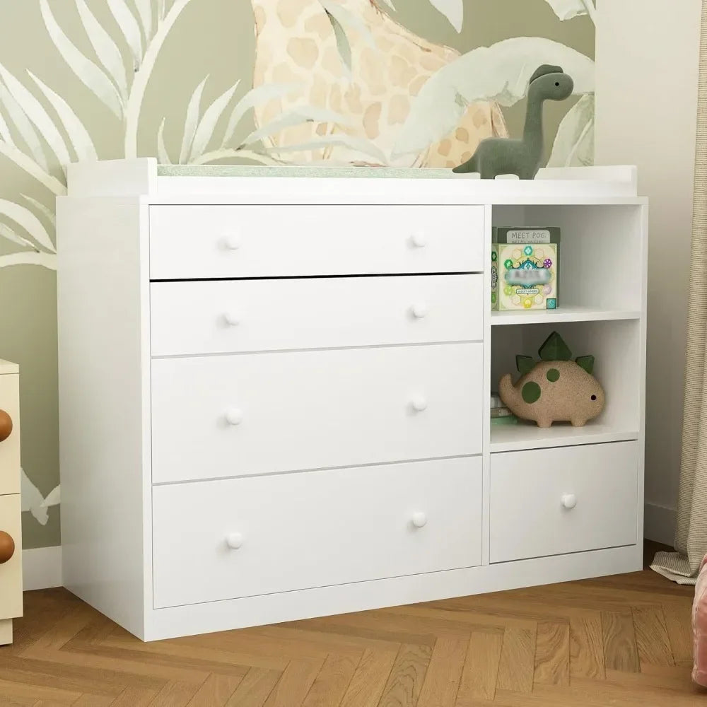 Baby Dresser with 5 Drawers and Shelves, Multi-Functional Baby Changing Table, Classic Nursery Dresser, Diaper Changing Station