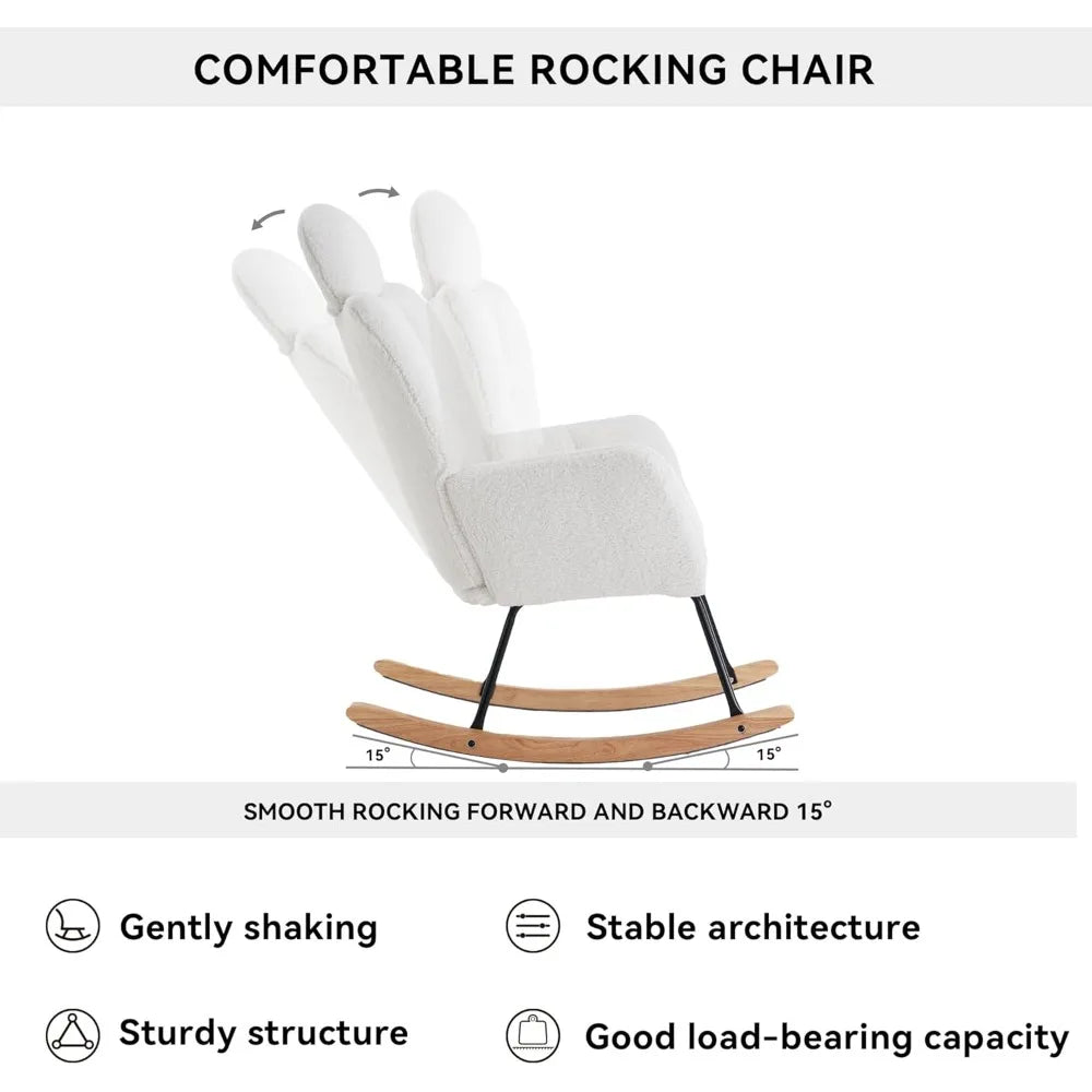 Rocking Chair Nursery with Thick Headrest, Upholstered Reading Glider Rocker Accent Armchair with High Backrest Rocker