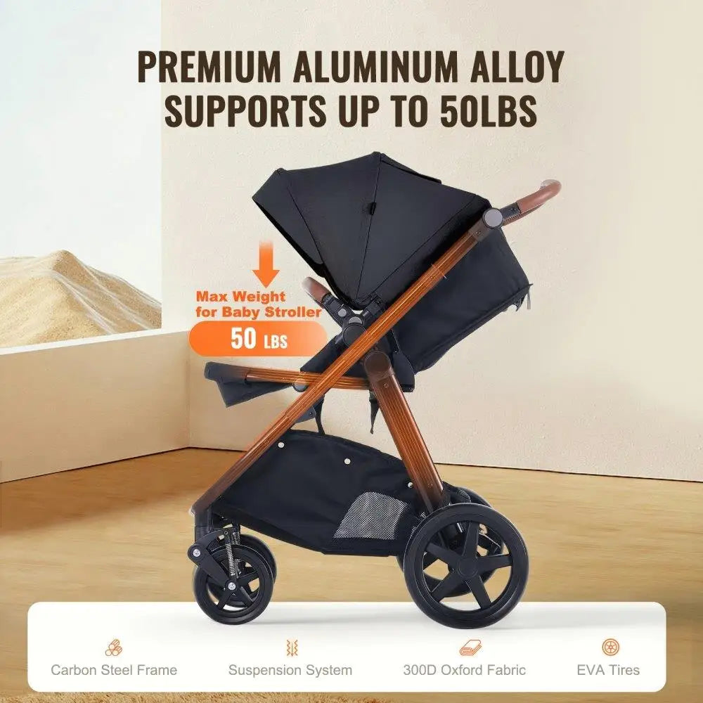 Stroller Travel System 2-in-1 with Bassinet & Playard Baby Combo Set Black