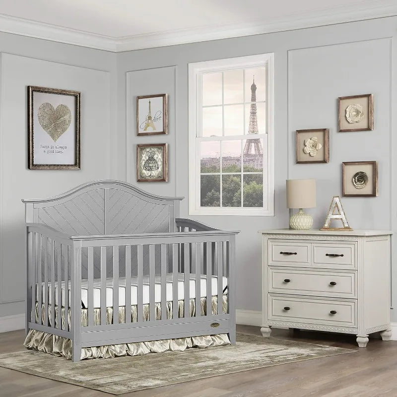 Dream On Me Ella 5-in-1 Full Size Convertible Crib in Pebble Grey, Greenguard Gold Certified