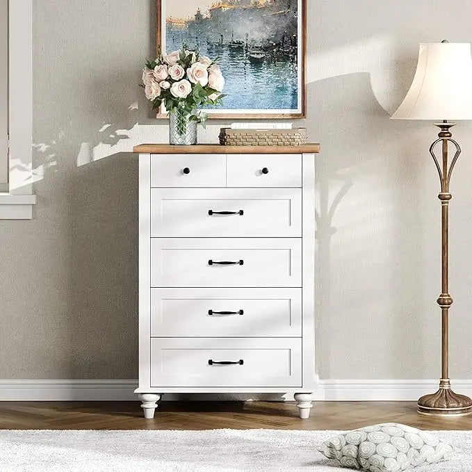 Dresser for Bedroom with 5 Drawers, Tall Kids Dressers with Wide Chest of Drawers, Mid Century Modern Wooden Closet