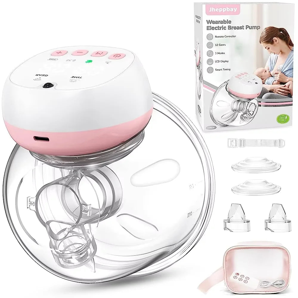 Wearable Breast Pump 1200mAh Portable Hands Free Breastpump 12 Levels 3 Modes Electric Remote Control Painless Breastfeeding