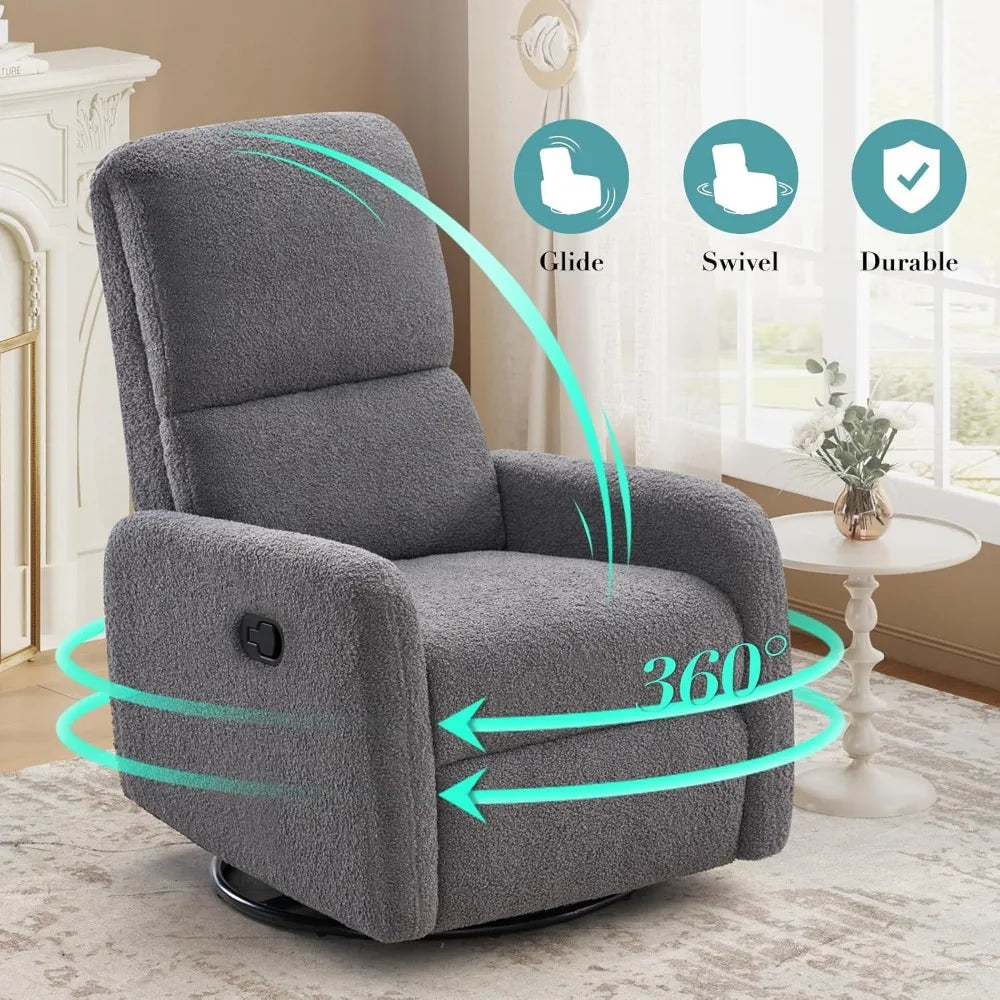 Swivel Glider Rocking Recliner Chair for Adults, Nursery Rocker Reclining, Comfy Upholstered Single Sofa Armchair for Living Ro