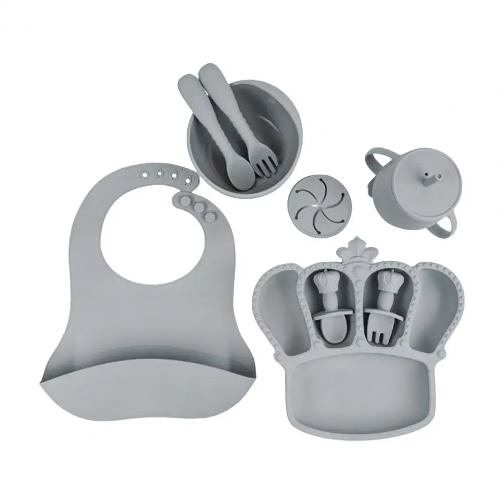 9Pcs Silicone Baby Feeding Set Suction Bowl Divided Plate Bibs Fruit Feeder Spoons Forks Sippy Cup Utensil Sets BPA-Free Tablewa