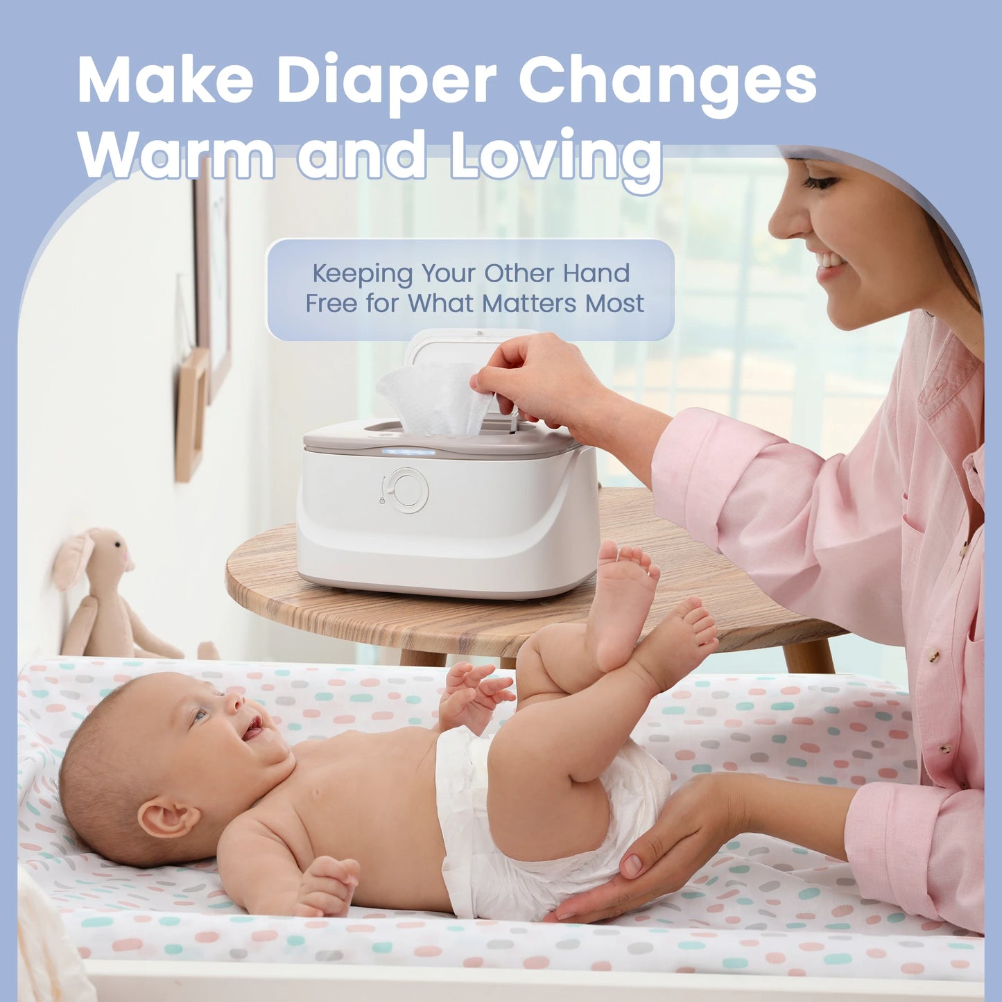 Baby Wipe Warmer, Innovative Spring & Child Lock Design, Large Capacity Wipes Dispenser, Fast Heating, 3 Modes of Temp