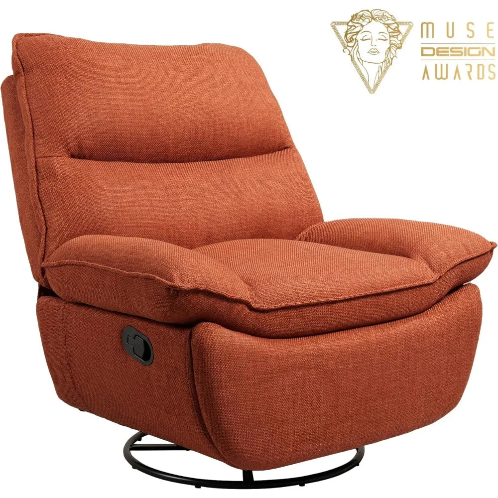 Lotus Swivel Recliner Chair for Adults, Oversized 360° Swivel Rocker Recliner, Fabric Glider Rocking Nursery Chair, Side Pocket