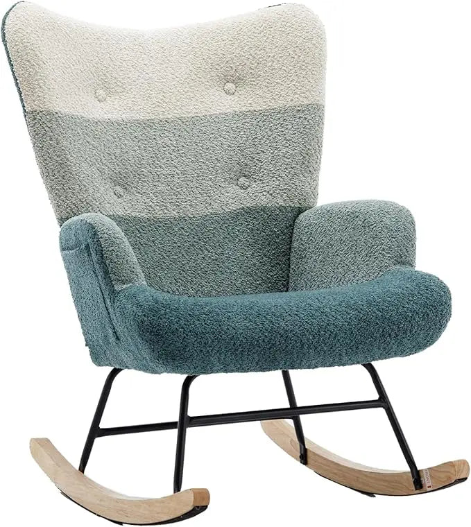 Rocking Chair for Nursery, Upholstered Teddy Fabric Nursing Chair with High Backrest, Modern Accent Glider Rocker Chair for Livi