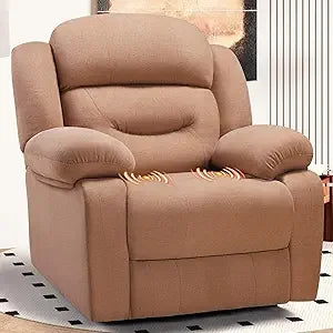 Rocking Recliner Chairs for Adults, 360 ° Swivel Nursery Reclining Glider with Side Pocket, Comfy Fabric Manual Single Sofa for