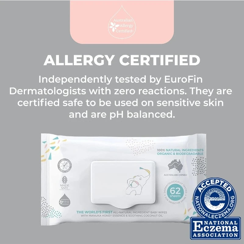 Organic Baby Wipes Sensitive Made with Manuka Honey and Coconut Oil, Unscented EWG Verified