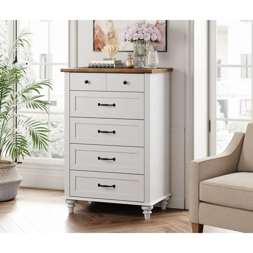 Dresser for Bedroom with 5 Drawers, Tall Kids Dressers with Wide Chest of Drawers, Mid Century Modern Wooden Closet