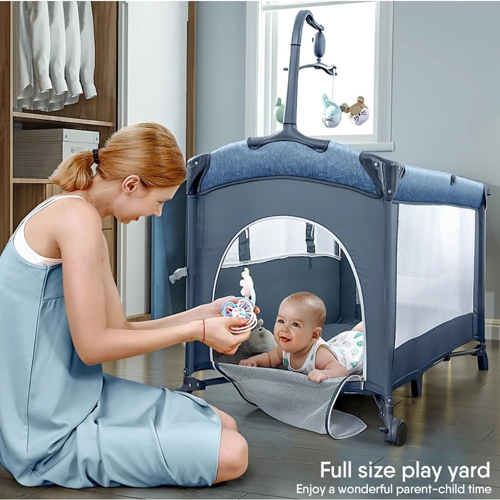 Upgraded - Baby Bassinet Bedside Crib,Pack and Play w/Sheet,Diaper Changing Table&Music Mobile from Newborn to Toddles-NEW