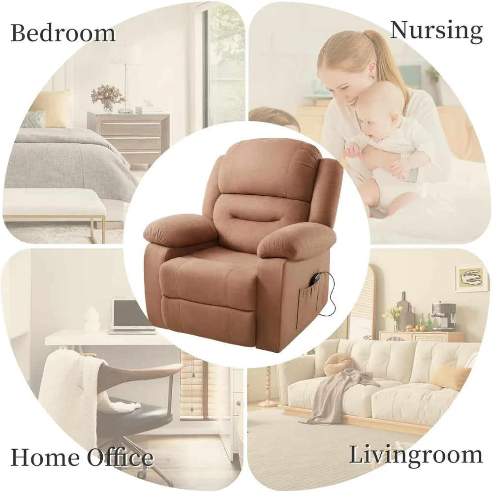 Rocking Recliner Chairs for Adults, 360 ° Swivel Nursery Reclining Glider with Side Pocket, Comfy Fabric Manual Single Sofa for
