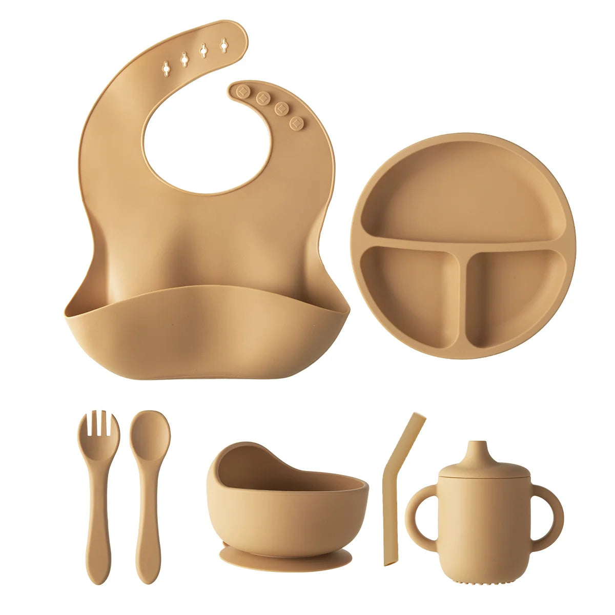 6 PCS Silicone Baby Feeding Set Baby Led Weaning Supplies with Suction Bowl Divided Plate Toddler Self Feeding Dish Set