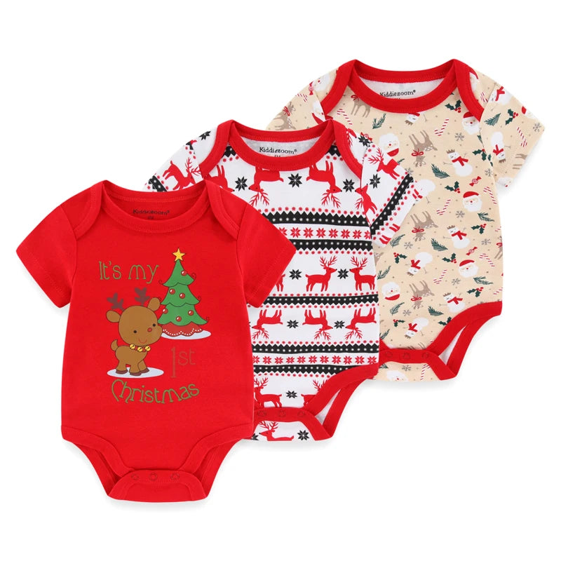 Kiddiezoom summer three piece fashionable cartoon boy and girl jumpsuit set, 100% pure cotton soft newborn jumpsuit set