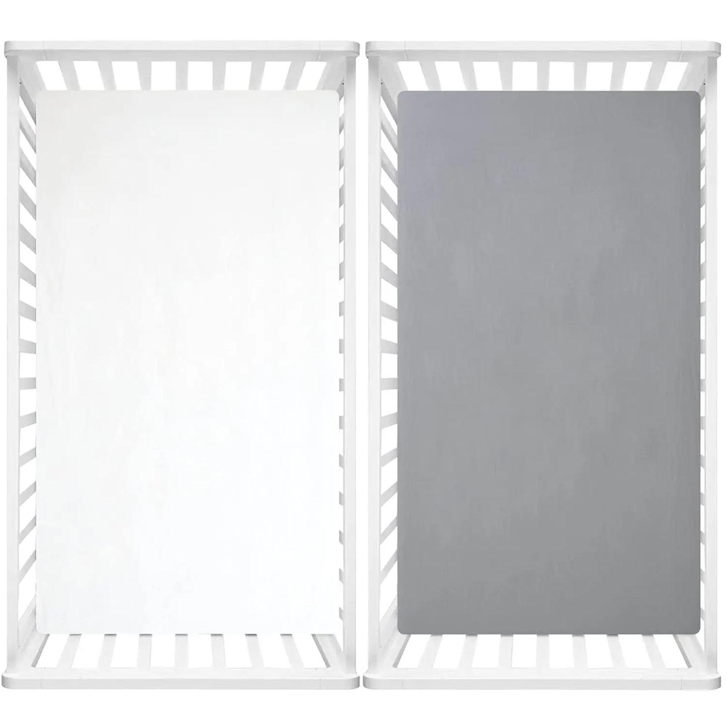 2 Pa Fitted Crib Sheet Set - 100% Solid Standard Natural Cotton Toddler Bed Mattr Sheets,Standard 28”X 52”, White&Charcoal