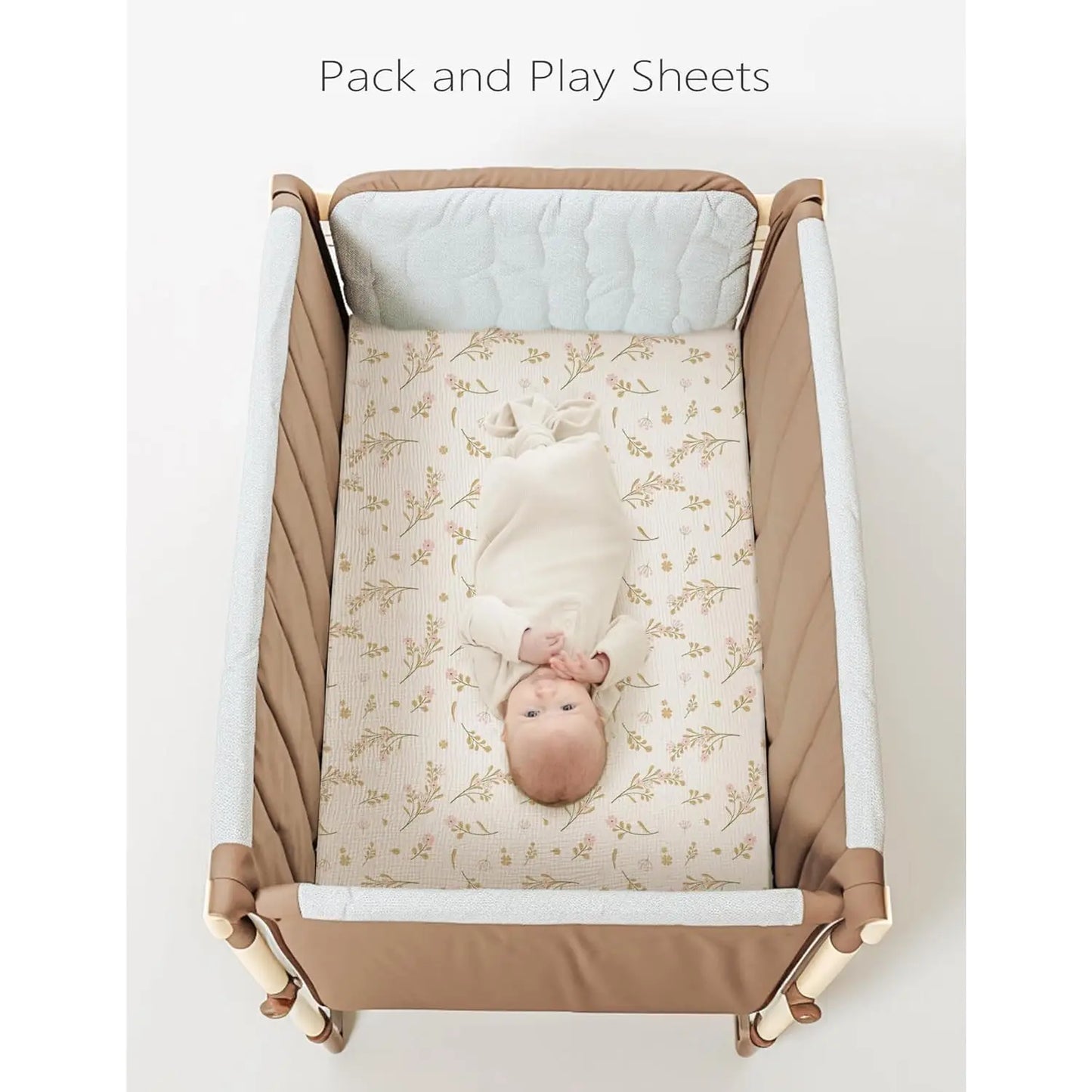 Muslin Mini Crib Sheets, 100% Soft Cotton Pack And Play Sheets For Pack N Play Mattress, Playard Baby Crib Sheets For Baby Girls